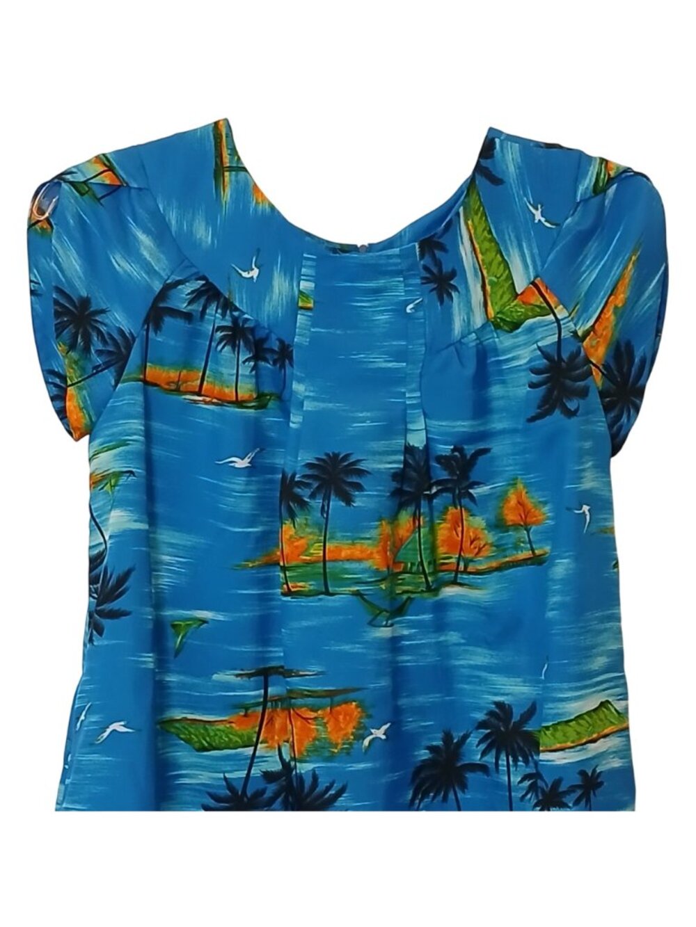 VTG Pacific Isle Creations Hawaiian Sz 8 Maxi Dress Blue W/ Tropical Island #C-4 - Picture 4 of 7